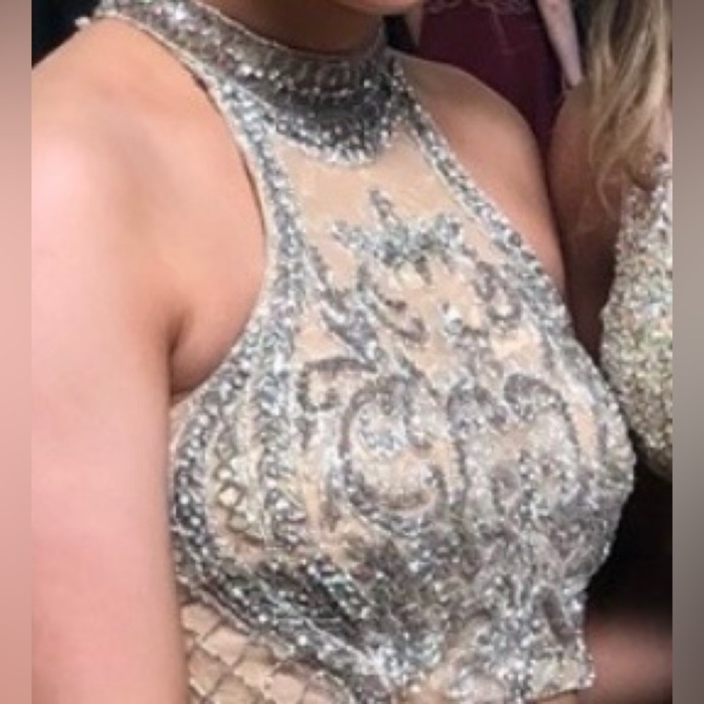 Vienna 2 piece haulter top and A line emerald green satin skirt